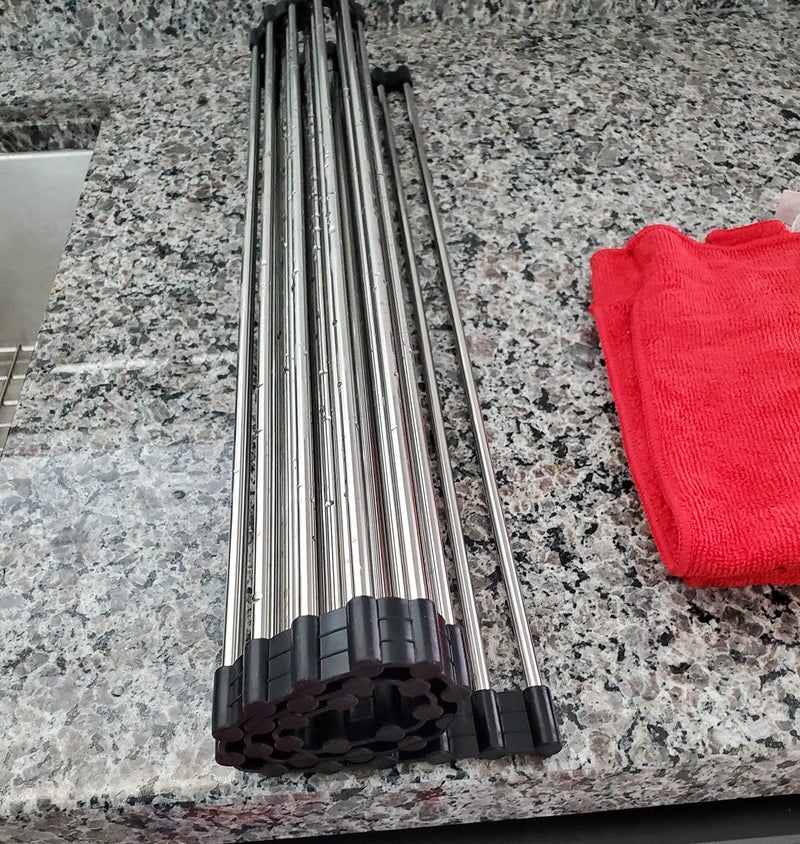 Ahyuan Roll up Dish Drying Rack Over The Sink Kitchen Roll up Sink Drying Rack Portable Dish Drainer Foldable Dish Drying Rack (Black, 20.5''X19.7'') - Image 3